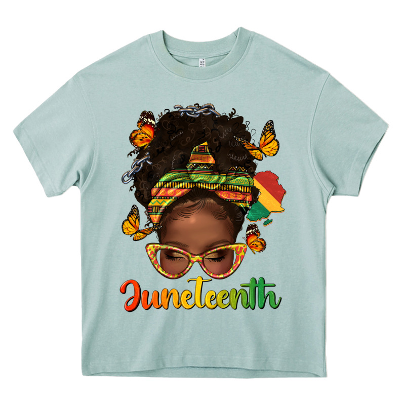 Afro Messy Bun Juneteenth Heavy Core Tee by texasbilliewilder | Teevron