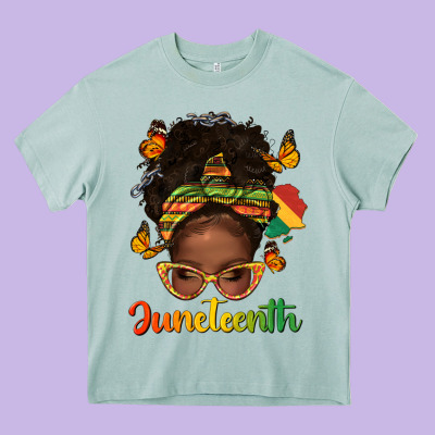 Afro Messy Bun Juneteenth Heavy Core Tee Designed By Texasbilliewilder