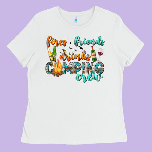 Fires Friends Drinks Camping Crew Ladies Tee Designed By Texasbilliewilder