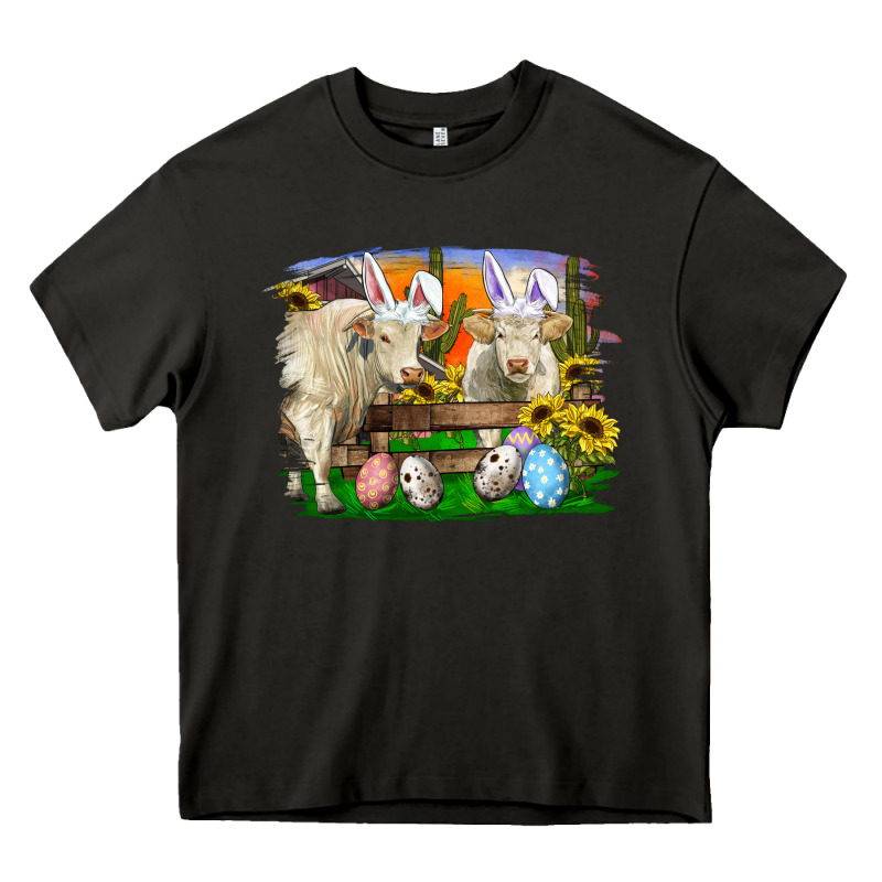 Easter Farm Cows Bunny Ears And Eggs Heavy Core Tee by RanaPortraitStore | Teevron
