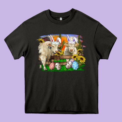 Heavy Core Tee Easter Farm Cows Bunny Ears And Eggs