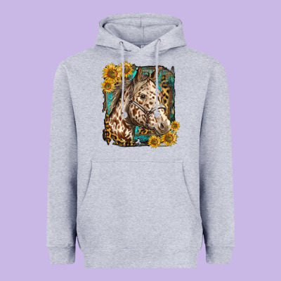 Appaloosa Horse With Sunflowers And Western Background Heavyweight Hoodie Designed By Lillyallendesigns