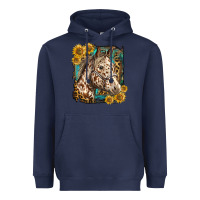 Navy appaloosa horse with sunflowers and western background Heavyweight Hoodie - LillyAllenDesigns