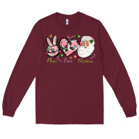 Burgundy pink peace love christmas Long Sleeve Tee - NancyCooperArtShop