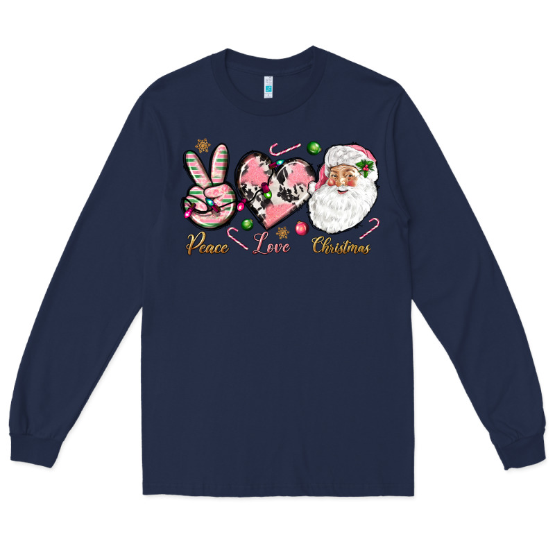 Pink Peace Love Christmas Long Sleeve Tee by NancyCooperArtShop | Teevron