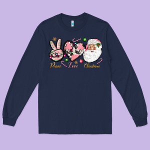 Pink Peace Love Christmas Long Sleeve Tee Designed By Nancycooperartshop