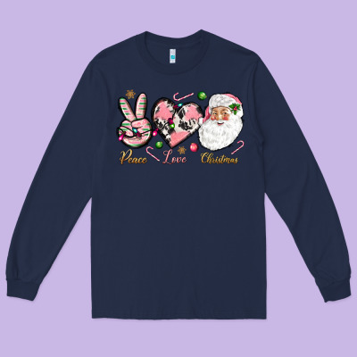 Pink Peace Love Christmas Long Sleeve Tee Designed By Nancycooperartshop