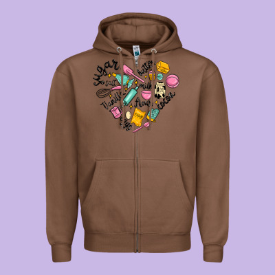 Vanilla Eggs Sugar Cocoa And Kitchen Heart Zipper Hoodie Designed By Maliassmallbusiness