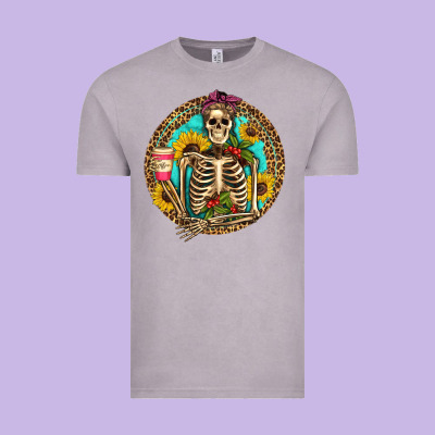 Western Skeleton Coffee Sunflowers Vintage Tee Designed By Artiststas