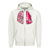 Oatmeal Heather custom name cheerleader with megaphone Zipper Hoodie - MaliasSmallBusiness
