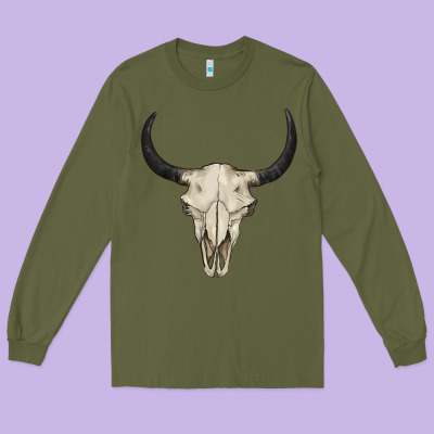 Bull Skull Long Sleeve Tee Designed By Barkaloodesign