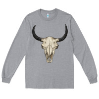 Heather Grey bull skull Long Sleeve Tee - BarkalooDesign