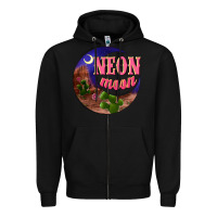 Black neon moon Zipper Hoodie - NancyCooperArtShop