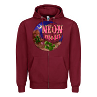Burgundy neon moon Zipper Hoodie - NancyCooperArtShop