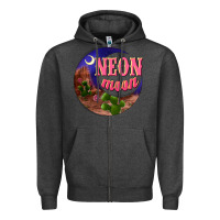 Charcoal Heather neon moon Zipper Hoodie - NancyCooperArtShop