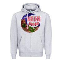 Heather Grey neon moon Zipper Hoodie - NancyCooperArtShop