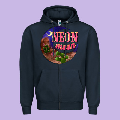Neon Moon Zipper Hoodie Designed By Nancycooperartshop