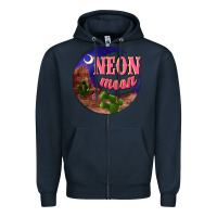 Navy neon moon Zipper Hoodie - NancyCooperArtShop