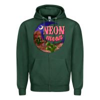 Sports Green neon moon Zipper Hoodie - NancyCooperArtShop