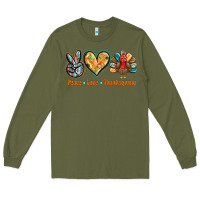 Army Green peace love thanksgiving Long Sleeve Tee - BarkalooDesign