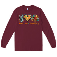 Burgundy peace love thanksgiving Long Sleeve Tee - BarkalooDesign