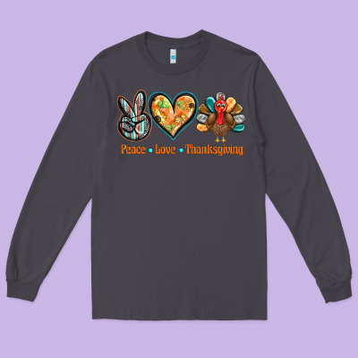 Peace Love Thanksgiving Long Sleeve Tee Designed By Barkaloodesign
