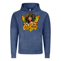 Vintage Denim butterfly afro woman juneteenth Vintage Hoodie - AdoDesignShop