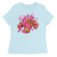 Baby Blue Breast Cancer afro girl sneakers Ladies Tee - RanaPortraitStore