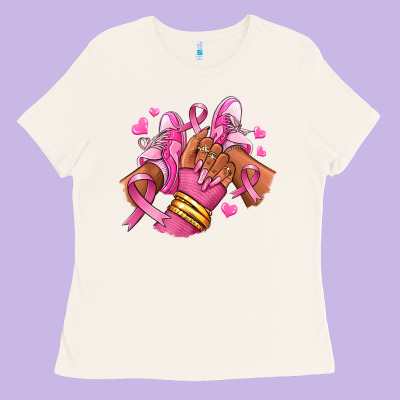 Ladies Tee Breast Cancer afro girl sneakers
