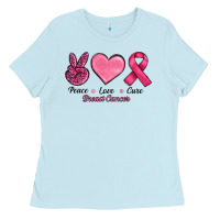 Baby Blue Peace Love Cure Cancer Ladies Tee - RanaPortraitStore