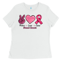 White Peace Love Cure Cancer Ladies Tee - RanaPortraitStore
