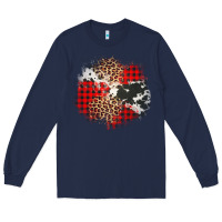 Navy leopard cowhide Christmas plaid patches Long Sleeve Tee - Jasminsmagicworld