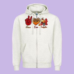 Peace Love Firefighter Zipper Hoodie Designed By Nancycooperartshop