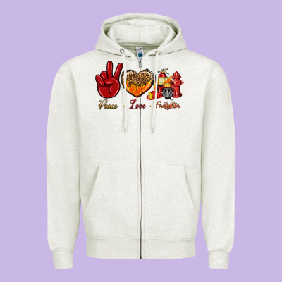 Peace Love Firefighter Zipper Hoodie Designed By Nancycooperartshop