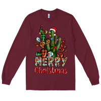 Burgundy merry christmas cactus western Long Sleeve Tee - BarkalooDesign