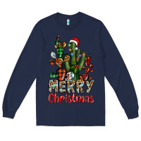 Navy merry christmas cactus western Long Sleeve Tee - BarkalooDesign