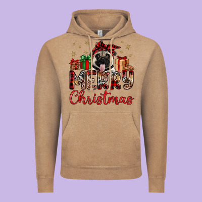 Merry Christmas Pug Vintage Hoodie Designed By Jahusdesignshop