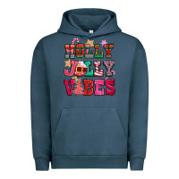 Pigment Midnight Navy holly jolly vibes pink christmas Urban Hoodie - CowGirlArtShop