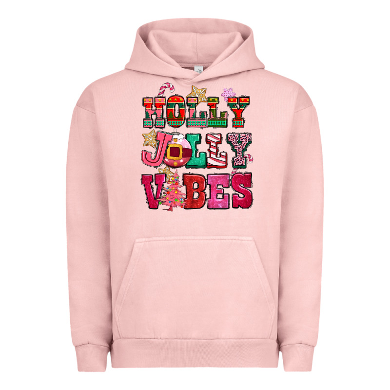 Holly Jolly Vibes Pink Christmas Urban Hoodie by CowGirlArtShop | Teevron