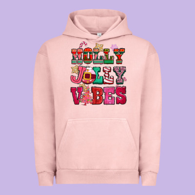 Holly Jolly Vibes Pink Christmas Urban Hoodie Designed By Cowgirlartshop