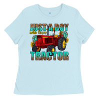 Baby Blue just a boy who loves tractor Ladies Tee - texasbilliewilder