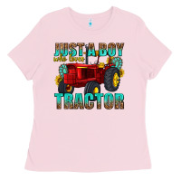 Bubblegum Pink just a boy who loves tractor Ladies Tee - texasbilliewilder