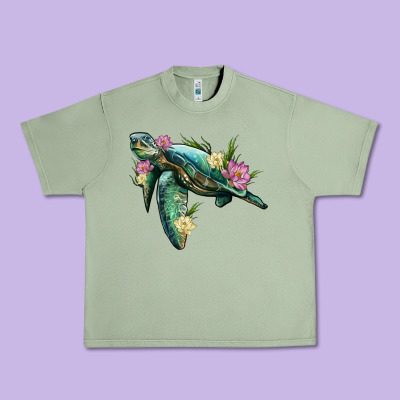 Sea Turtle With Lotus Urban Heavy Tee Designed By Artiststas