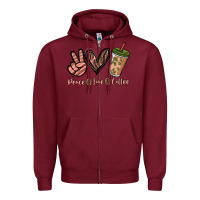 Burgundy peace love coffee Zipper Hoodie - NancyCooperArtShop