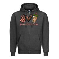 Charcoal Heather peace love coffee Zipper Hoodie - NancyCooperArtShop