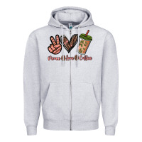 Heather Grey peace love coffee Zipper Hoodie - NancyCooperArtShop