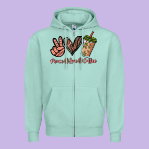 Peace Love Coffee Zipper Hoodie Designed By Nancycooperartshop