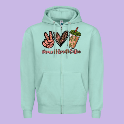 Peace Love Coffee Zipper Hoodie Designed By Nancycooperartshop