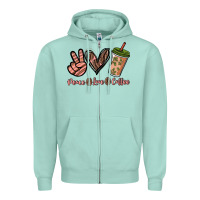 Seafoam peace love coffee Zipper Hoodie - NancyCooperArtShop