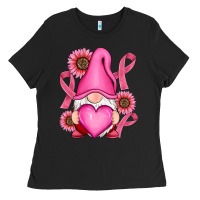 Black Breast Cancer gnomes Ladies Tee - RanaPortraitStore